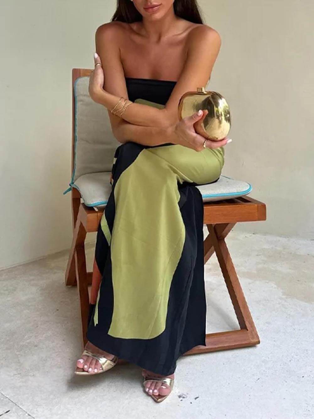 Sleeveless Off-Shoulder Printed Maxi Dress - Women's in green