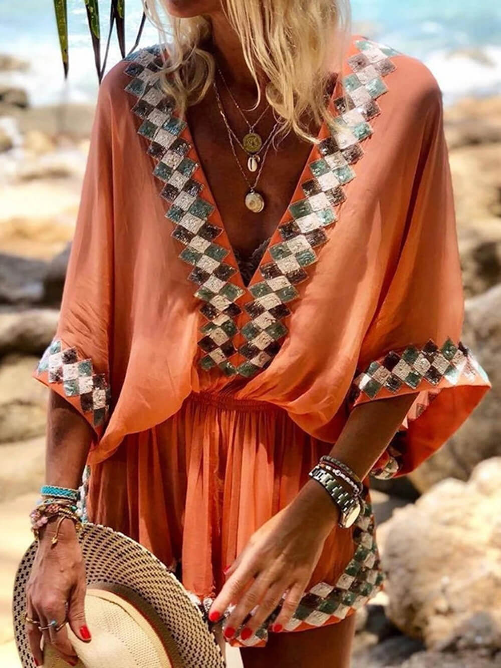 Polyester Printed Kimono - Women's in orange