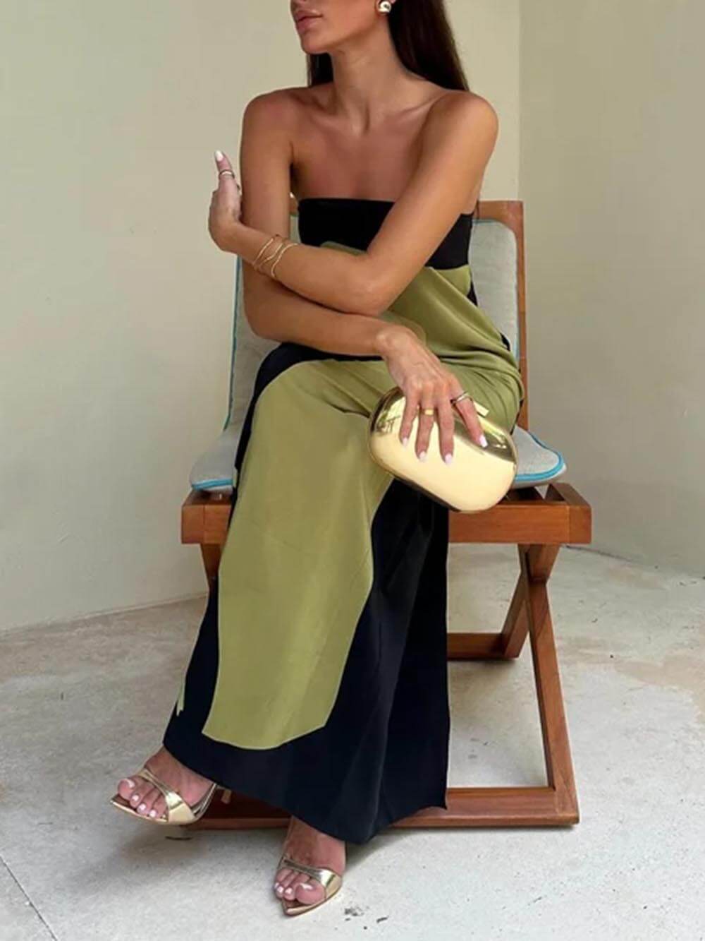 Sleeveless Off-Shoulder Printed Maxi Dress - Women's in green