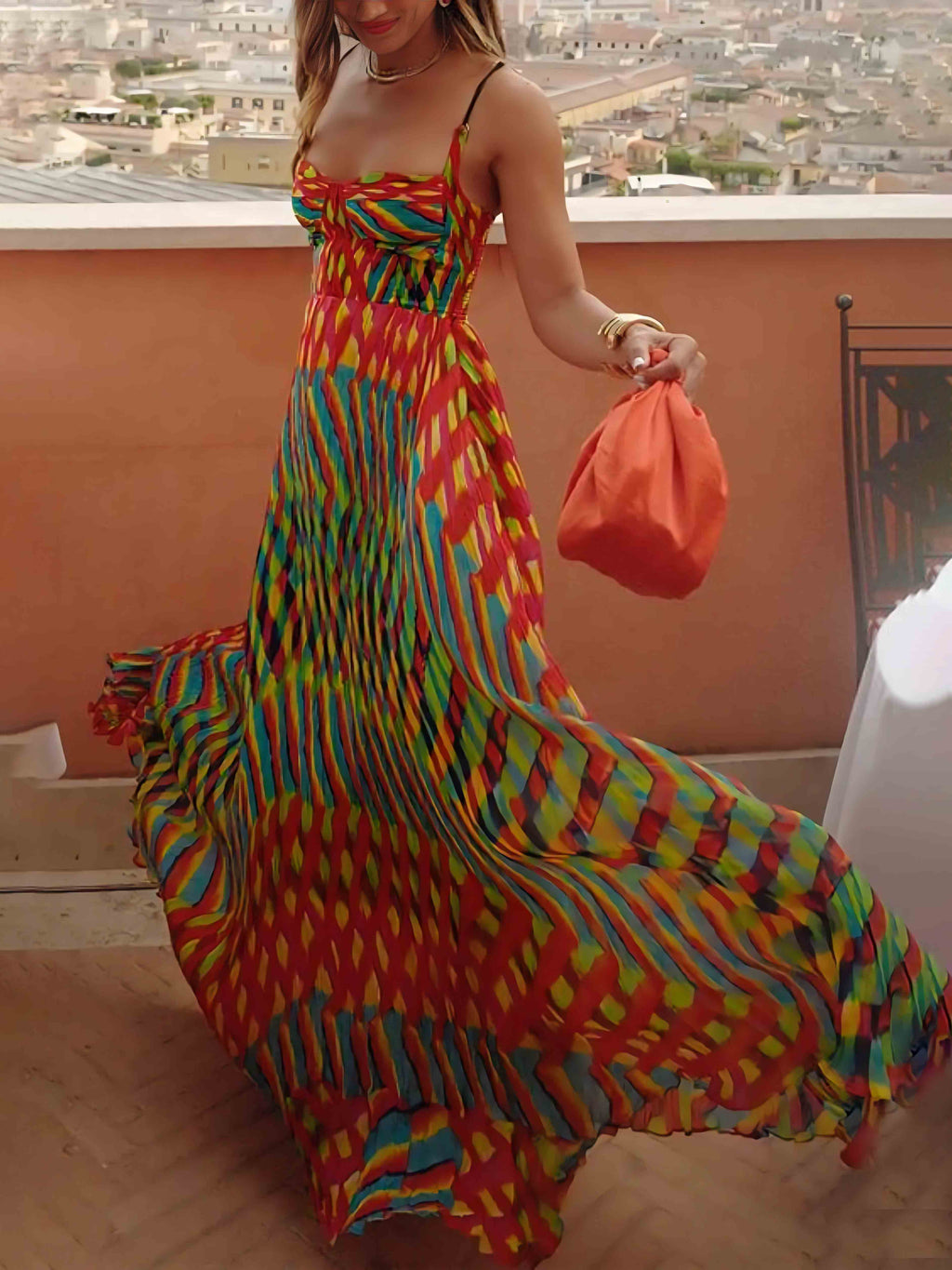 Printed A-Line Maxi Dress - Women's in multicolor