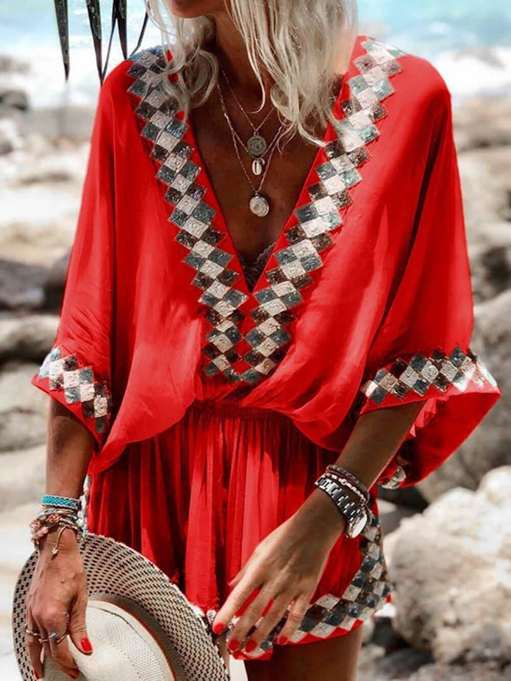 Polyester Printed Kimono - Women's in orange