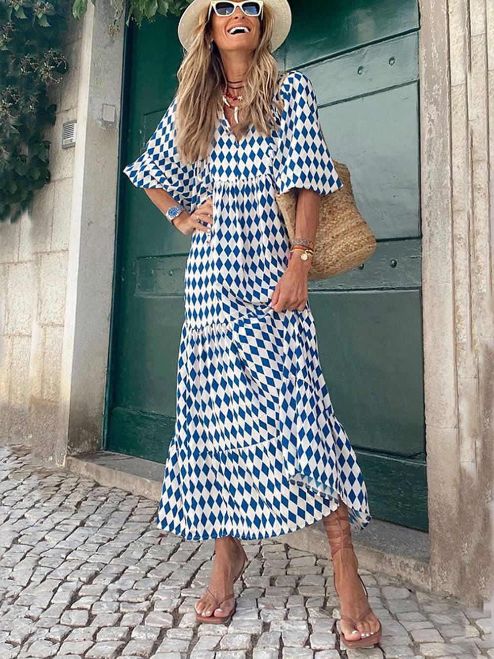 Printed Maxi Dress - Women's - Light Green in light green
