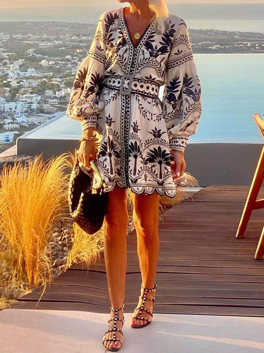 Printed Mini Dress - Women's in black