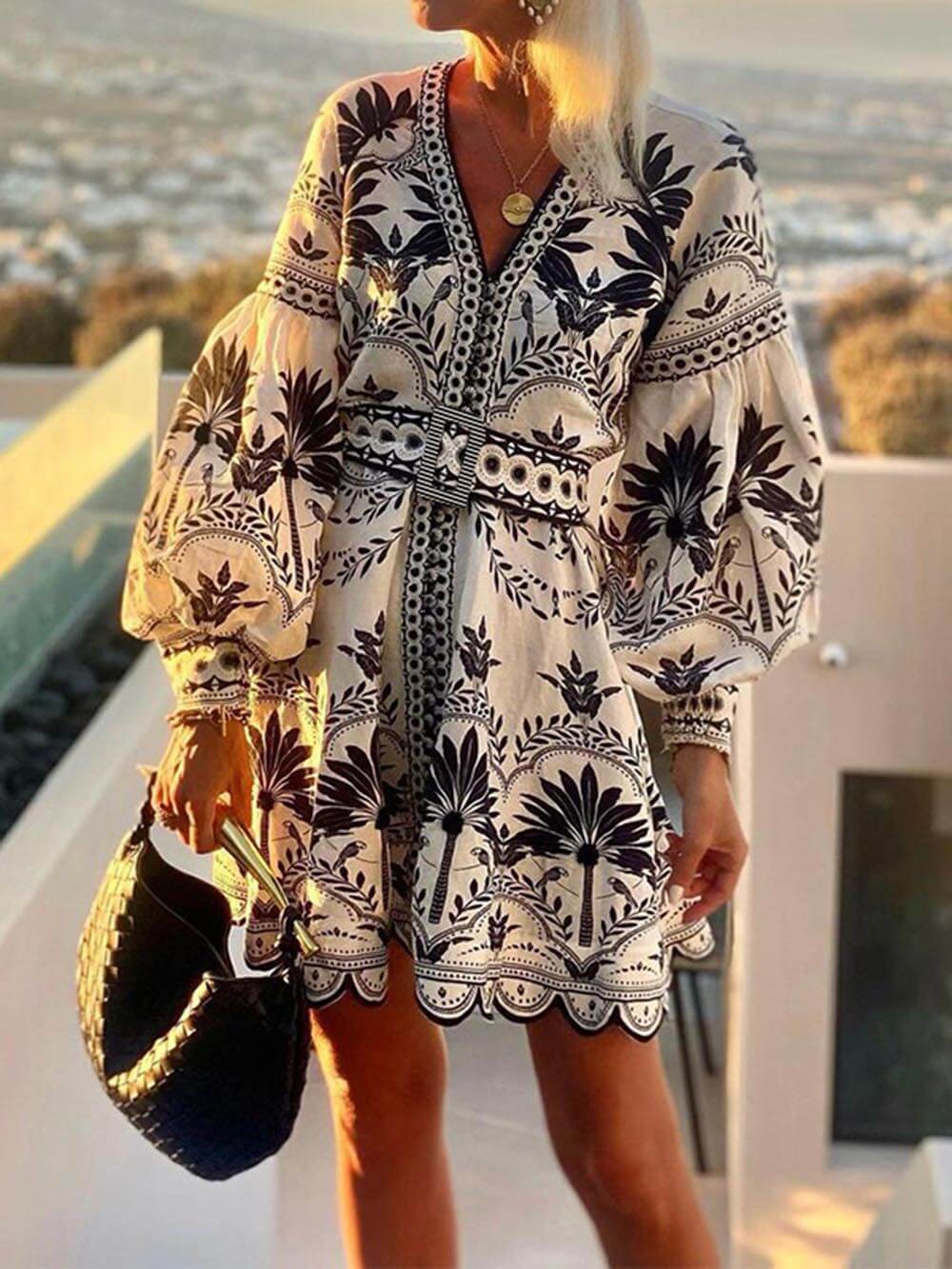 Printed Mini Dress - Women's in black