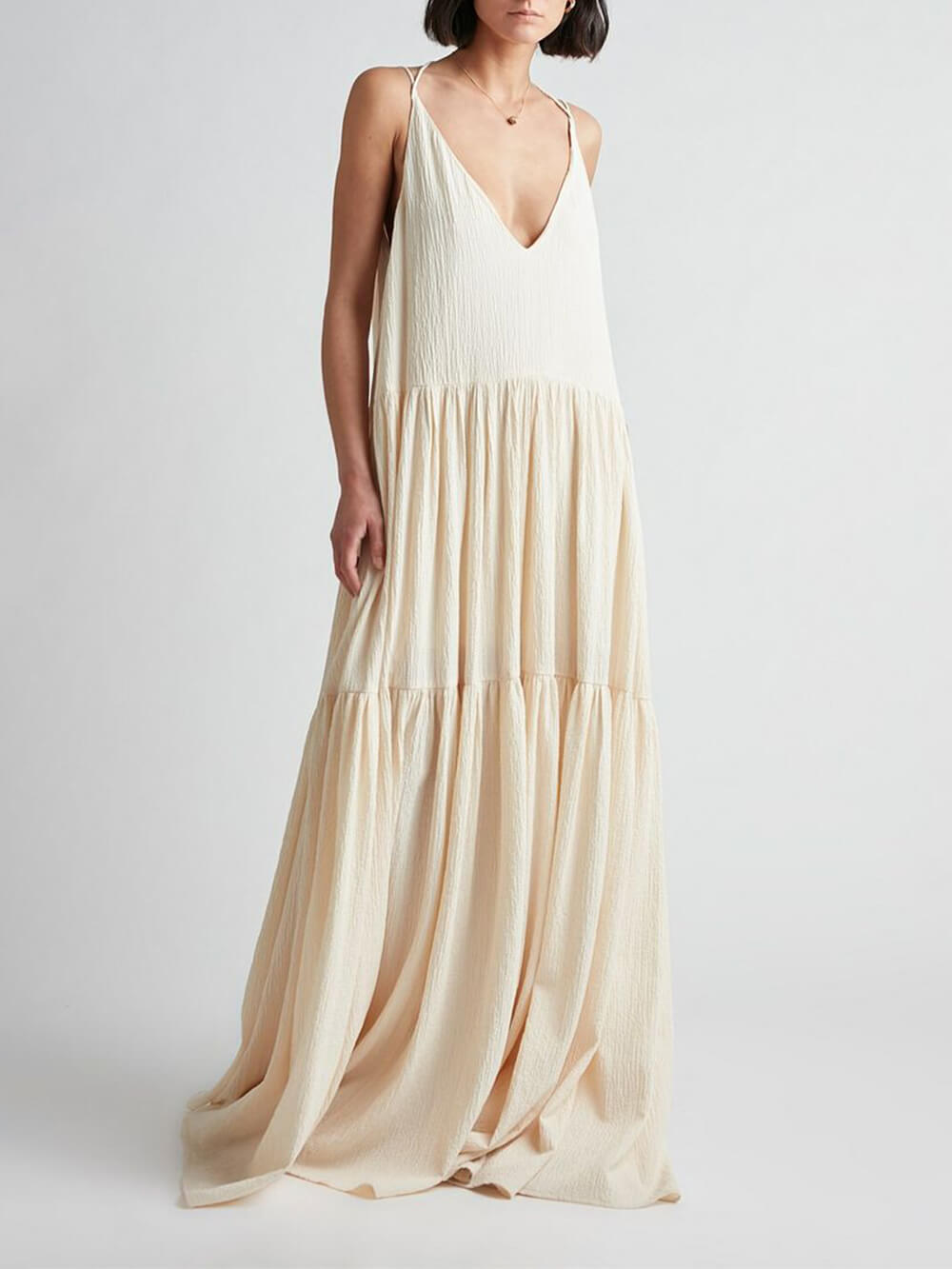 Polyester Maxi Dress - Women's in beige