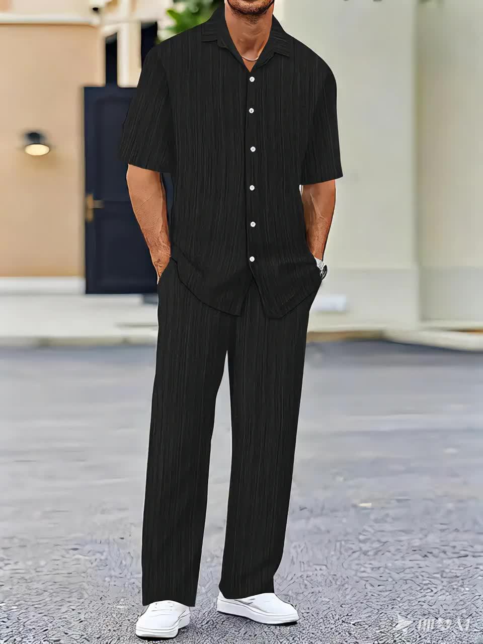 Elias Striped Set - Unisex in black