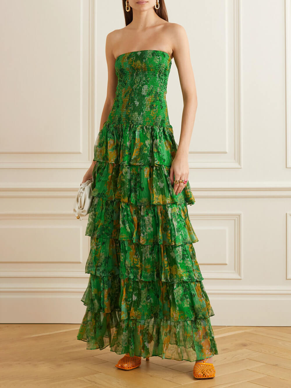 Strapless Layered Floral Maxi Dress - Women's in green