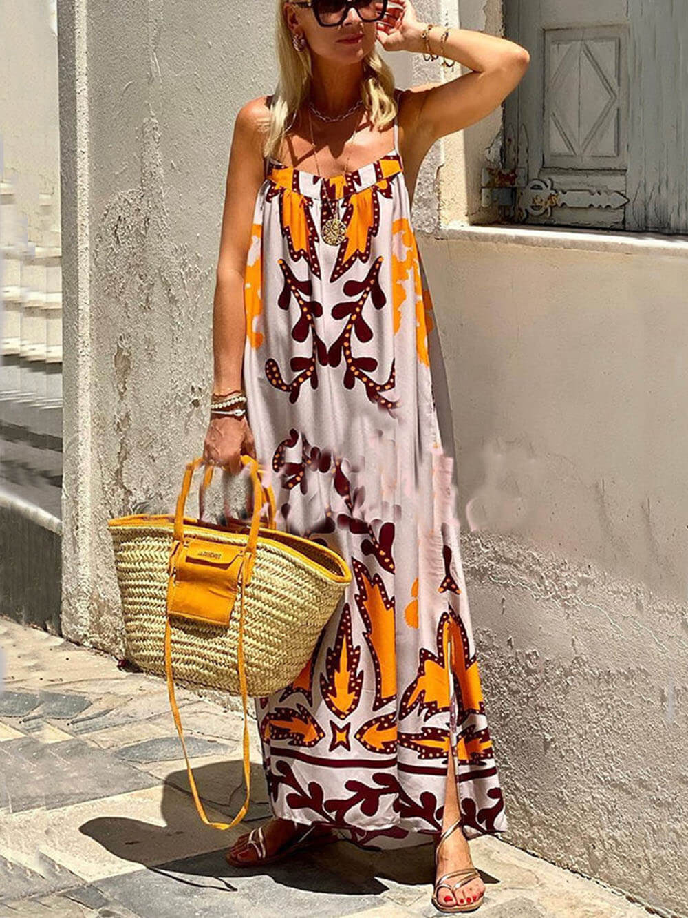 Loose Ethnic Printed Maxi Dress - Women's in multicolor