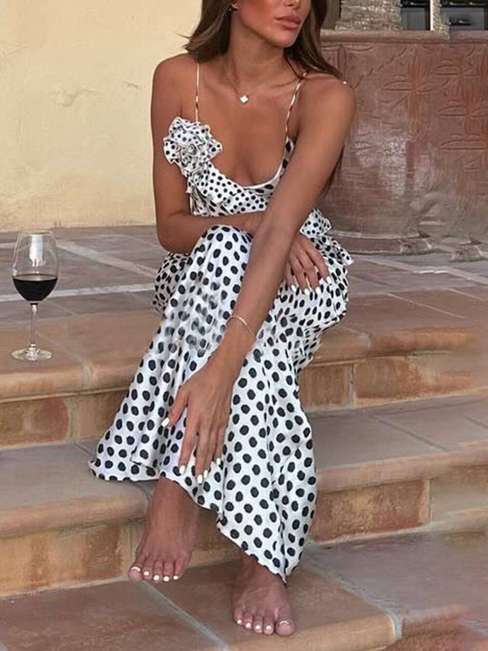 Polyester Polka Dot Dress - Women's in black