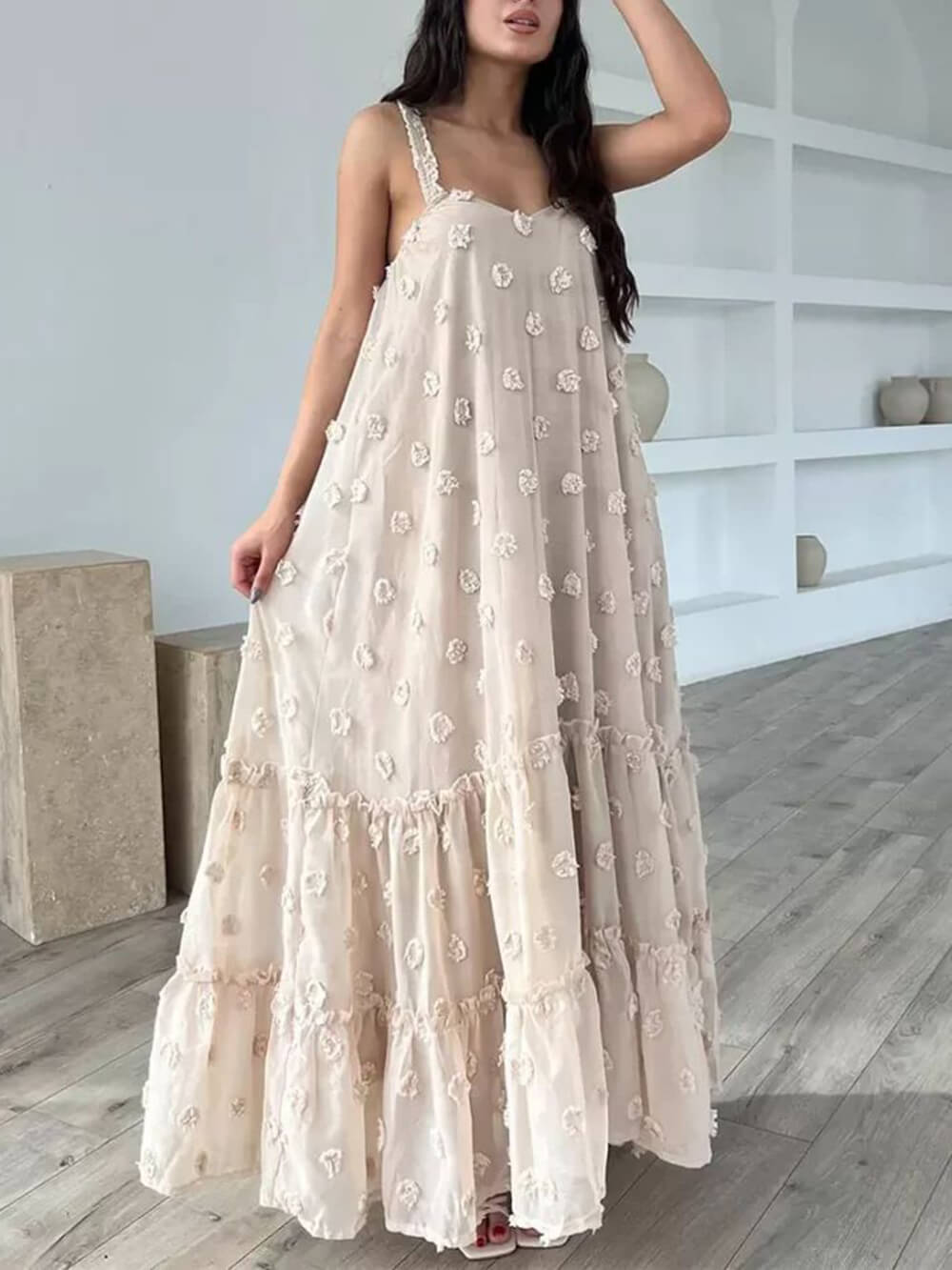 Polyester A-Line Maxi Dress - Women's in white