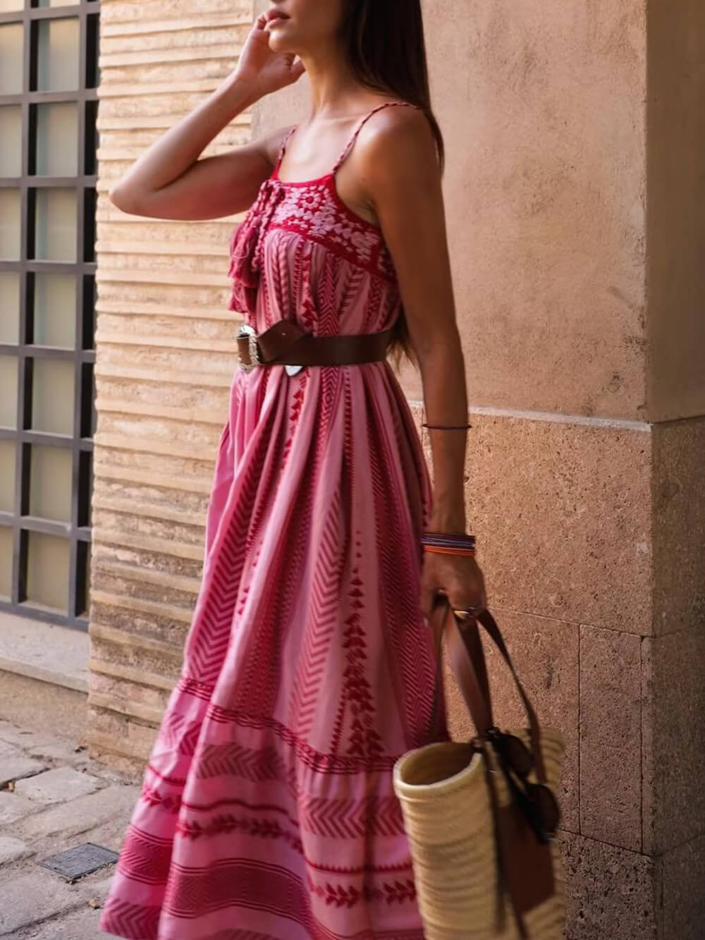 Long Crochet Slip Dress - Women's in pink