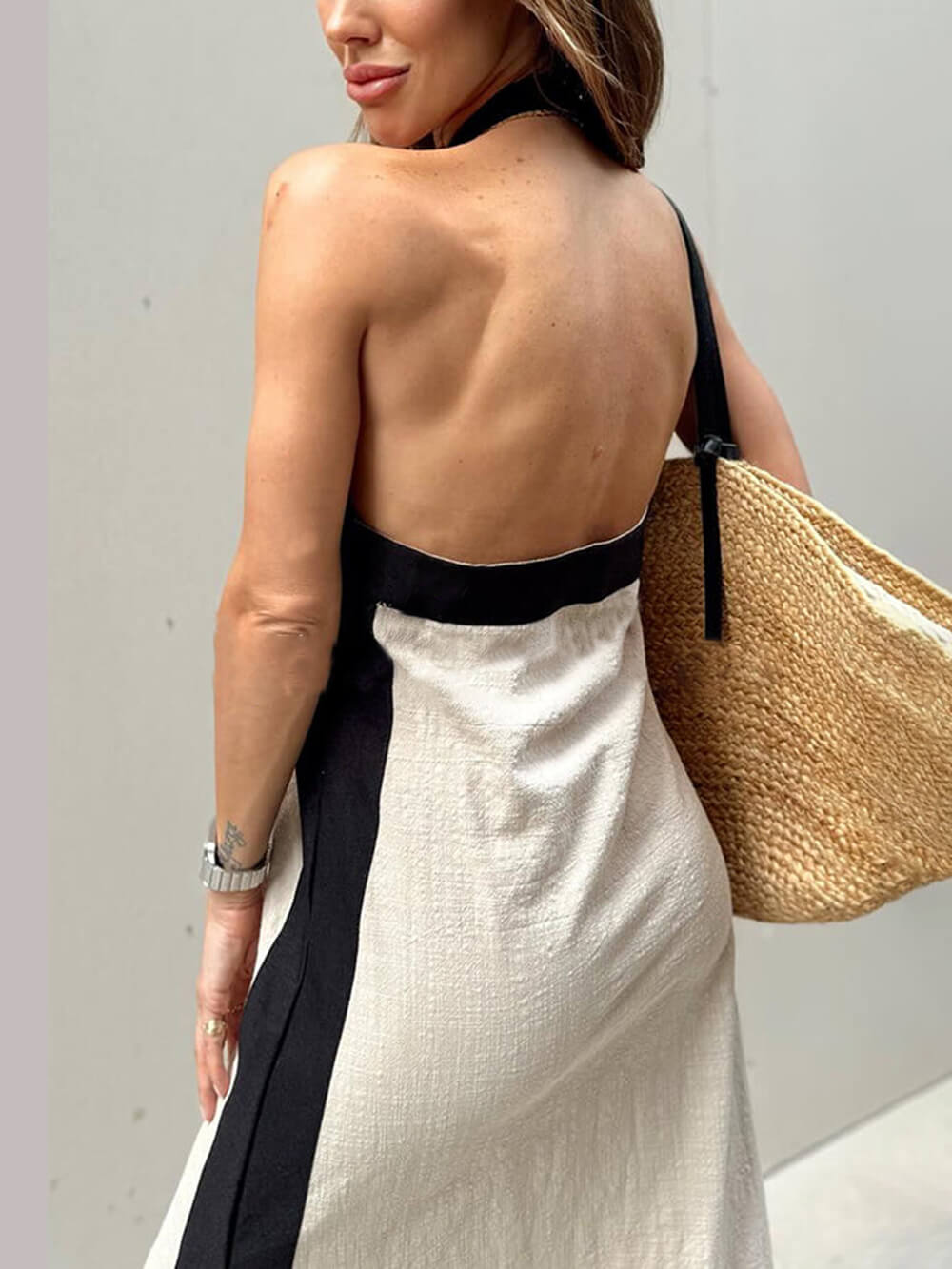 Halter Neck Maxi Dress - Women's in beige