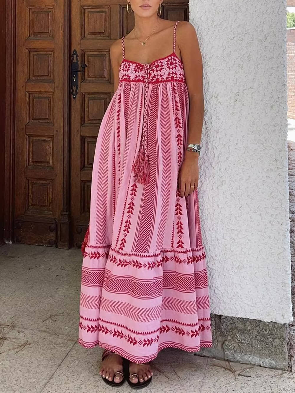 Long Crochet Slip Dress - Women's in pink