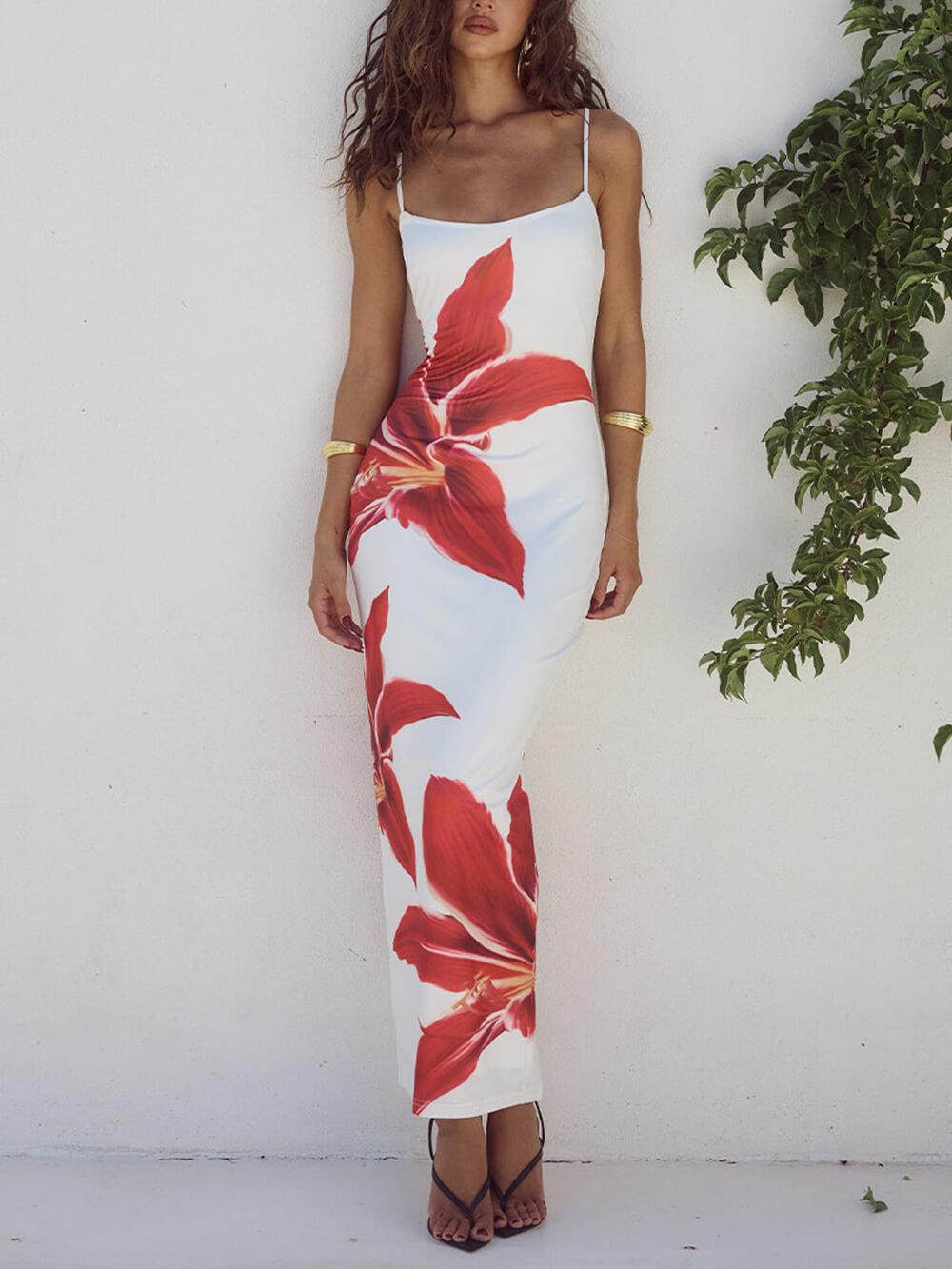 Polyester Floral Maxi Dress - Women's in white