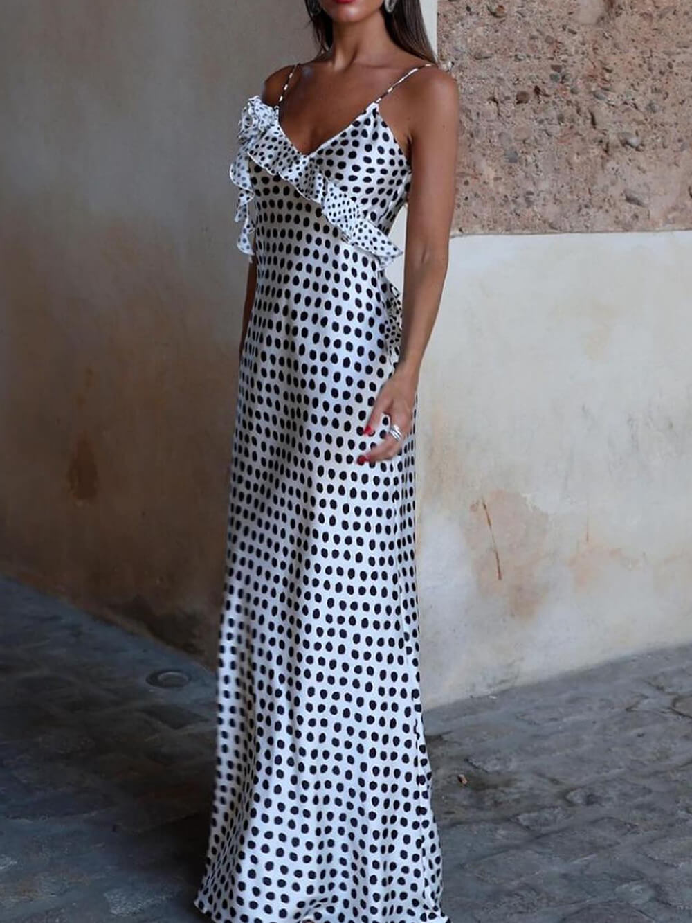 Polyester Polka Dot Dress - Women's in black