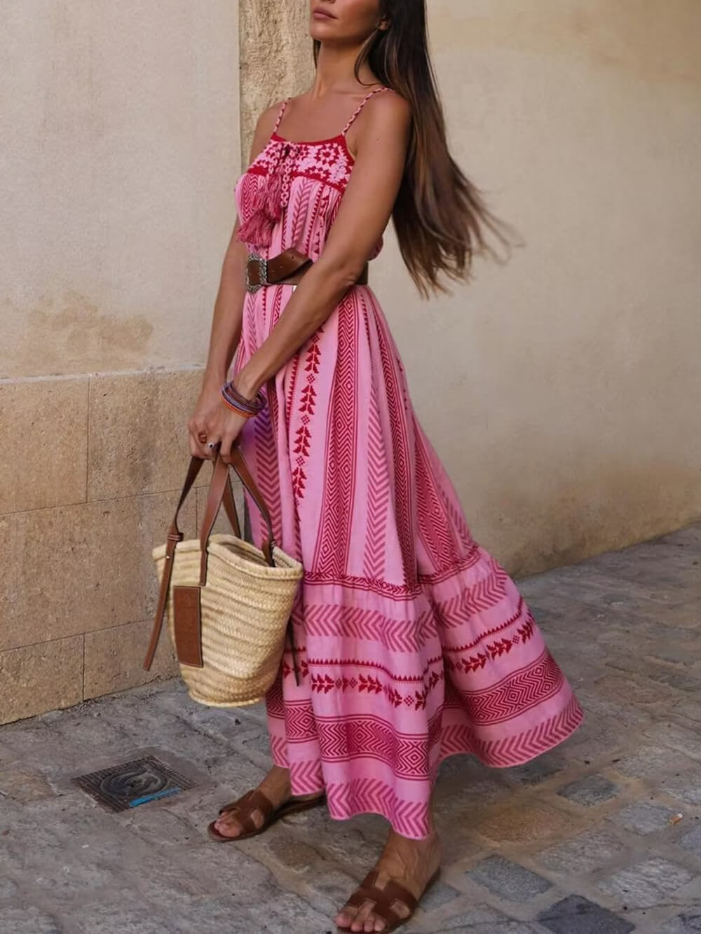 Long Crochet Slip Dress - Women's in pink