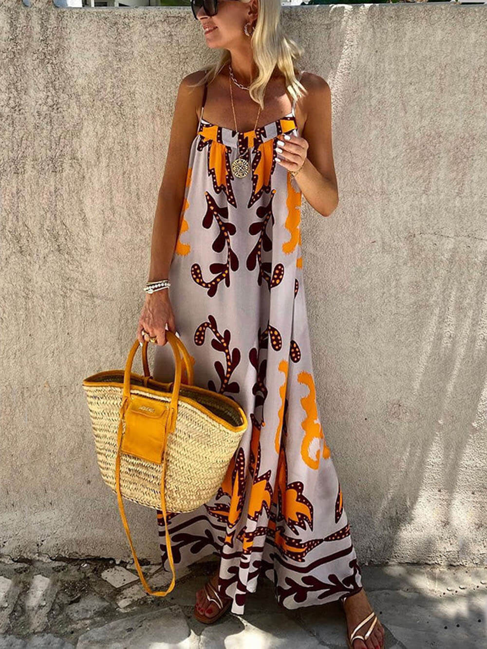 Loose Ethnic Printed Maxi Dress - Women's in multicolor