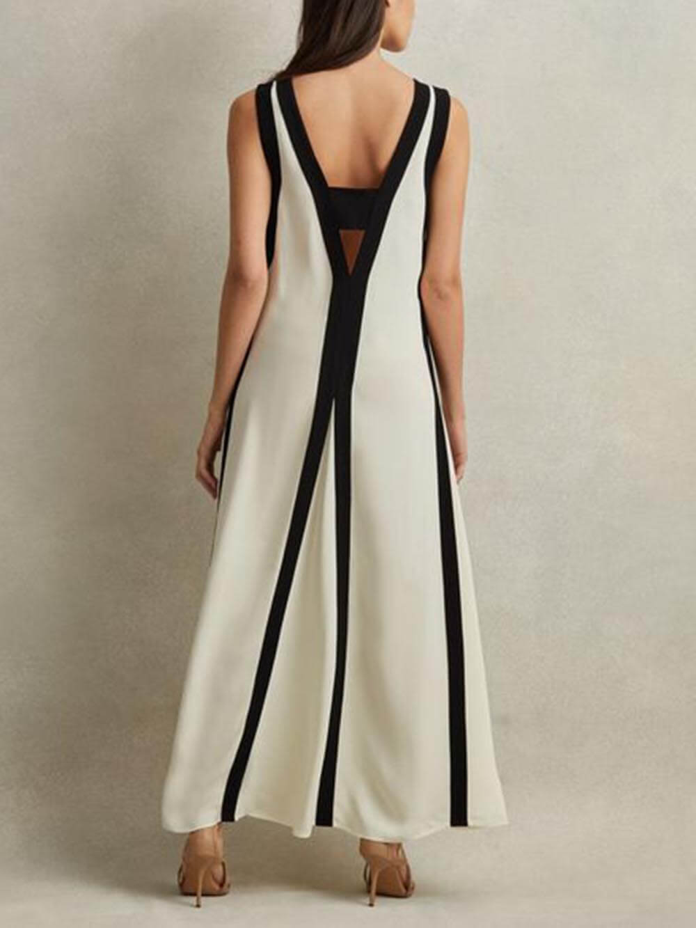 Colourblock Reversible A-Line Maxi Dress - Women's in beige