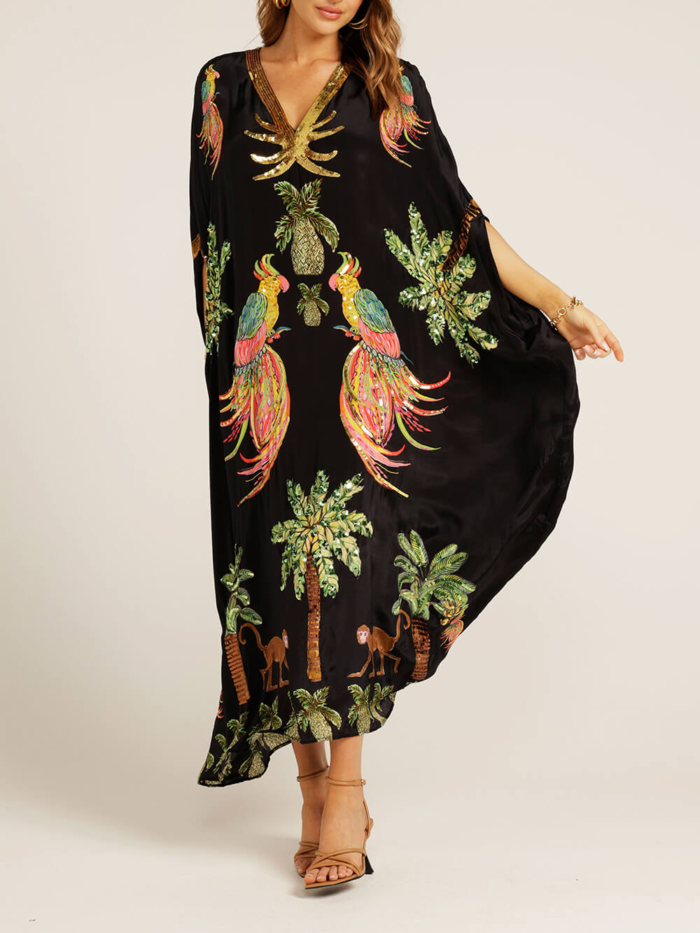 Unique Drop Printed Dress - Women's in black