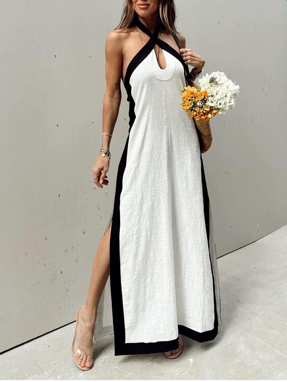 Halter Neck Maxi Dress - Women's in white