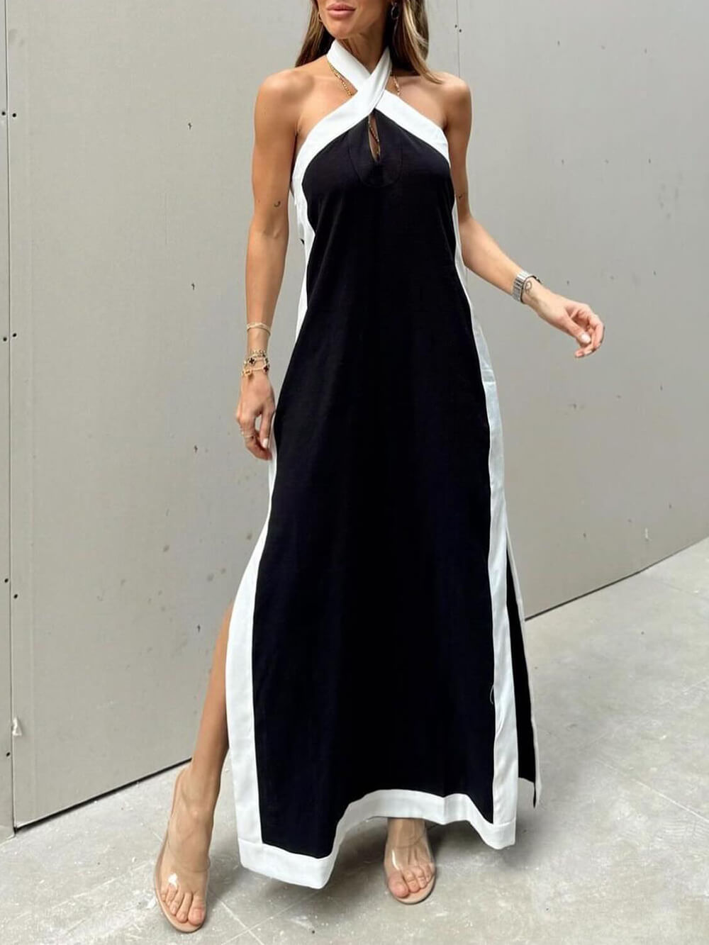 Halter Neck Maxi Dress - Women's in black