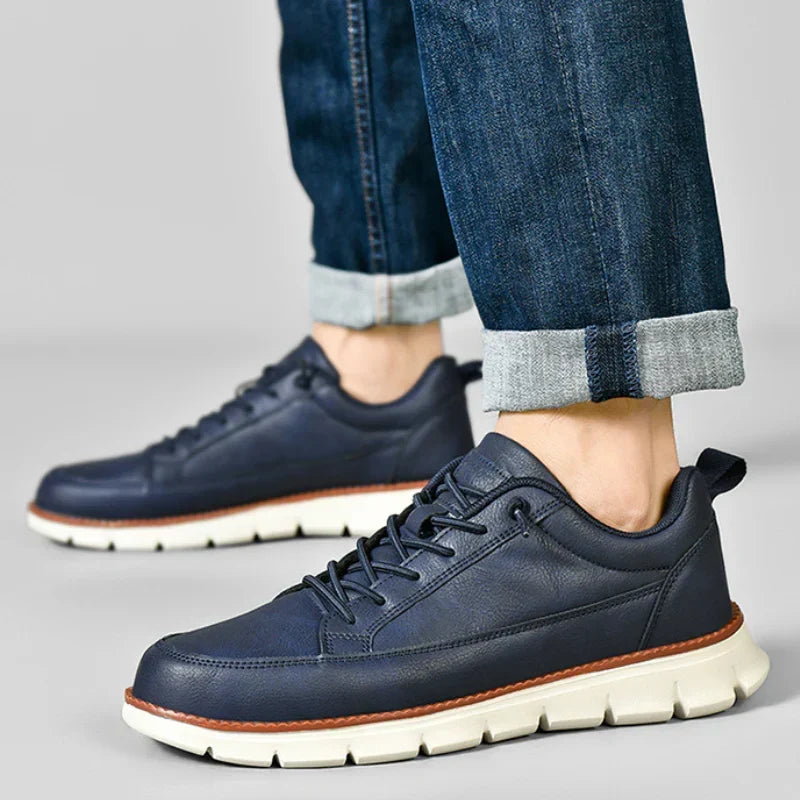 Leo Crafted Leather Sneakers - Men's in blue
