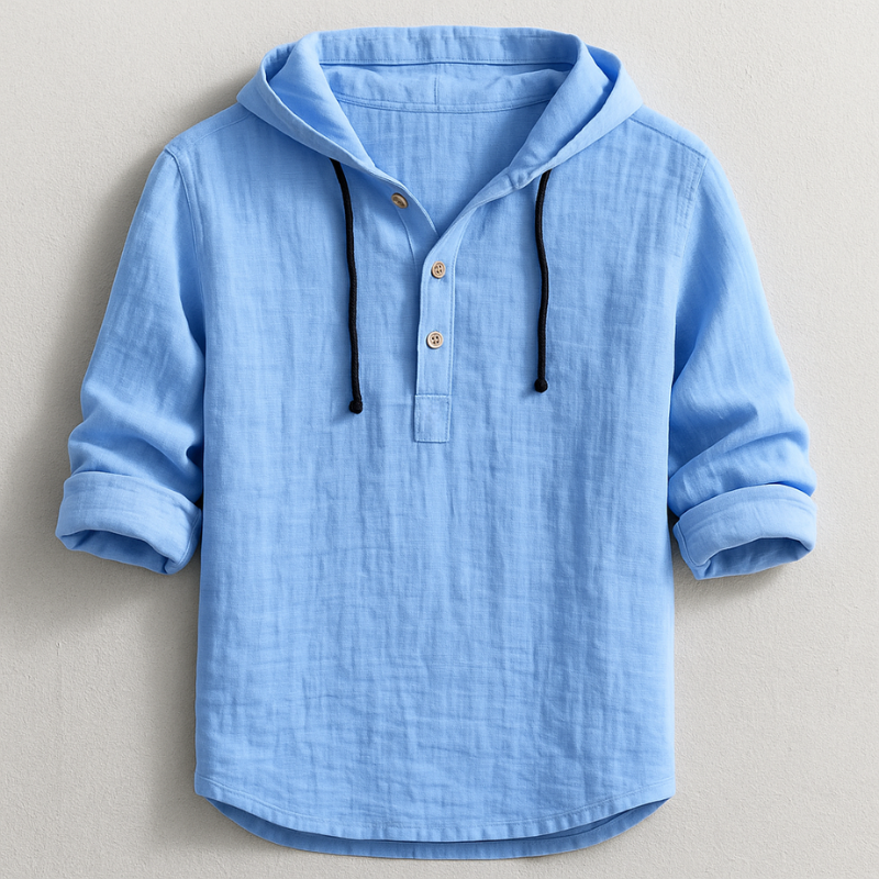 Rex Hooded Linen Shirt - Unisex in blue