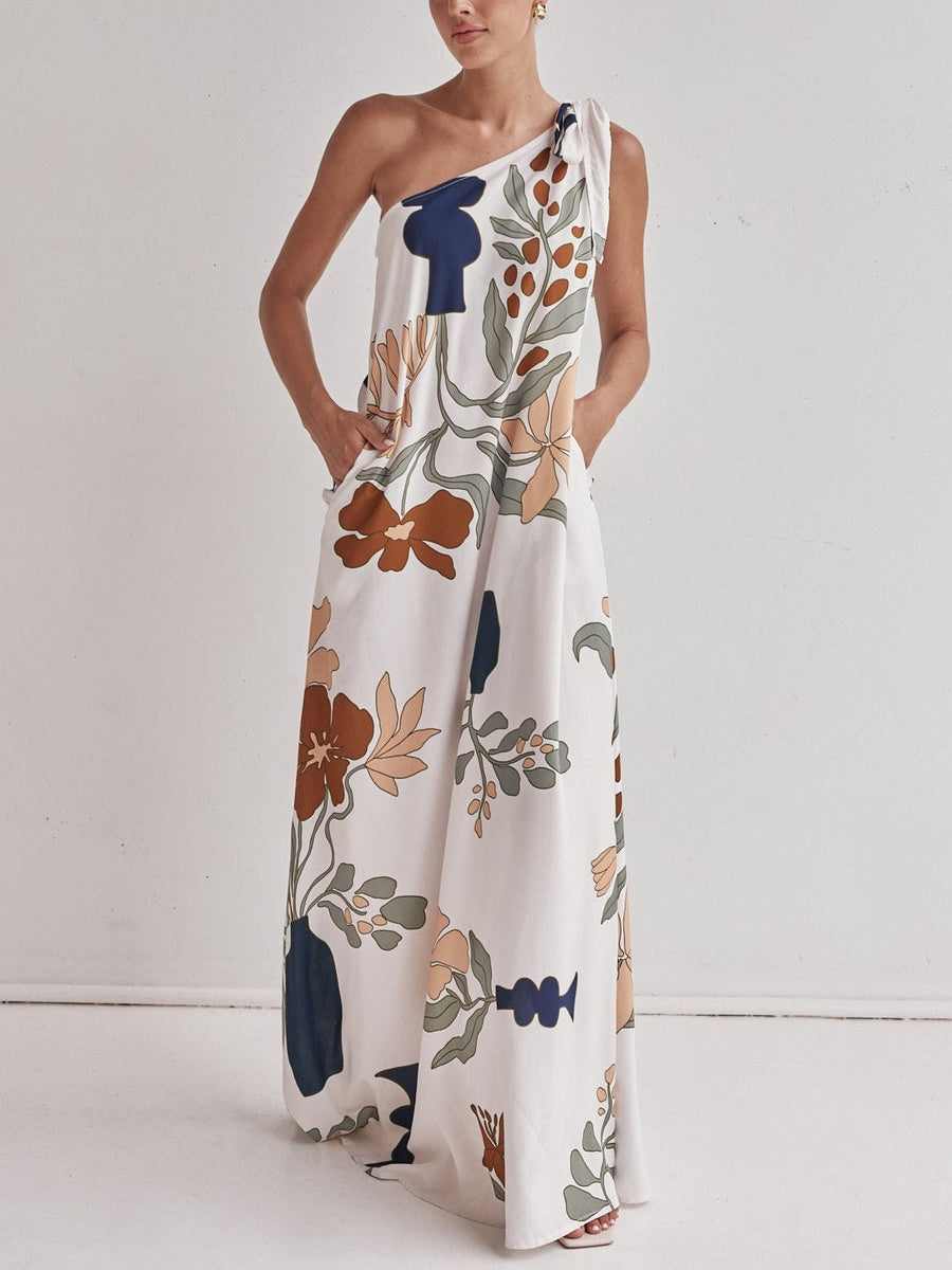 Printed Maxi Dress - Women's - White in white