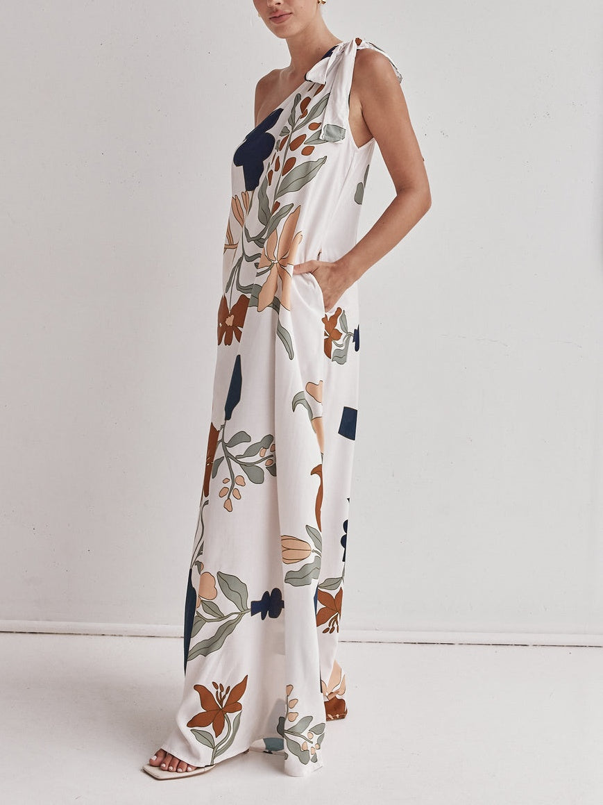 Printed Maxi Dress - Women's - White in white