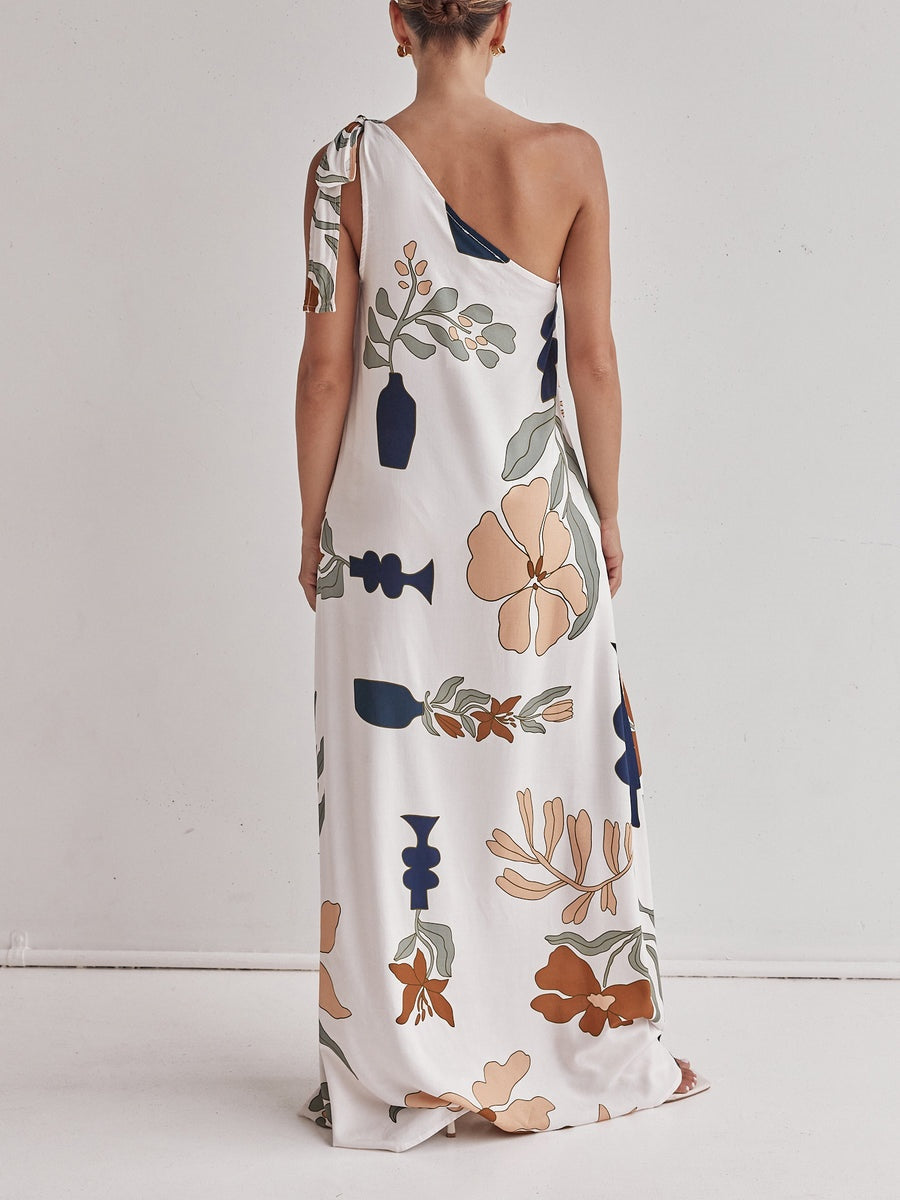 Printed Maxi Dress - Women's - White in white
