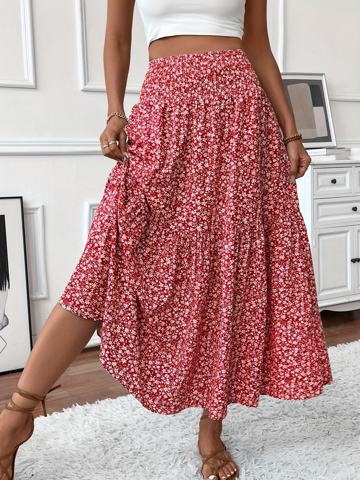 Elena Ditsy Floral Skirt - Women's in orange