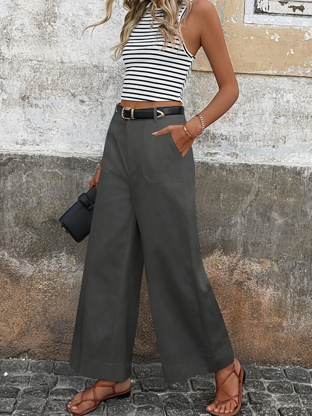 Mara High-Waisted Pants - Unisex in gray