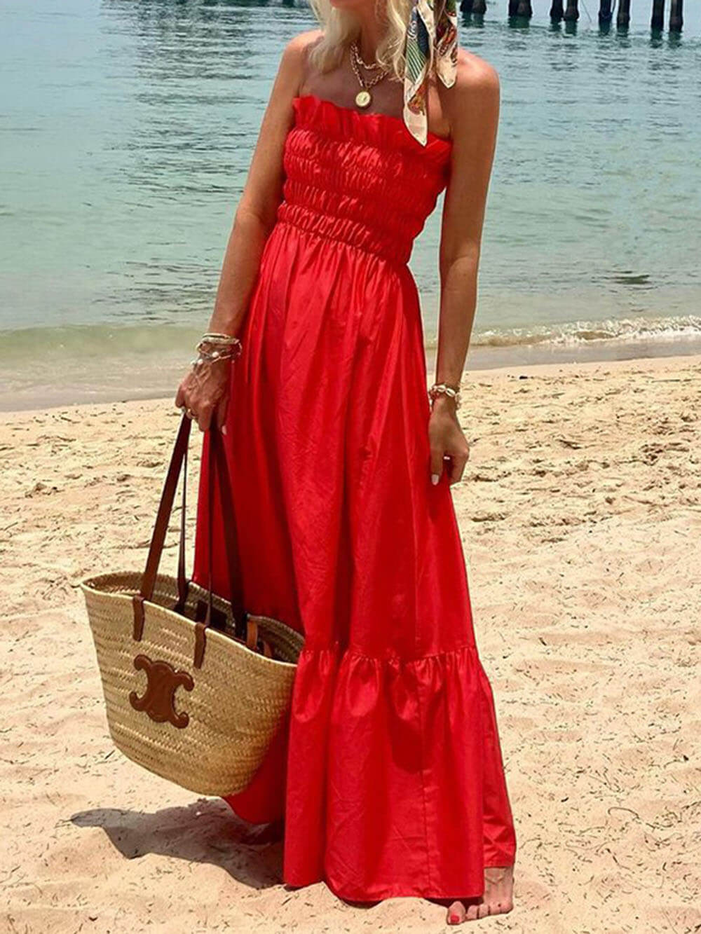 Off-Shoulder Maxi Dress - Women's in red
