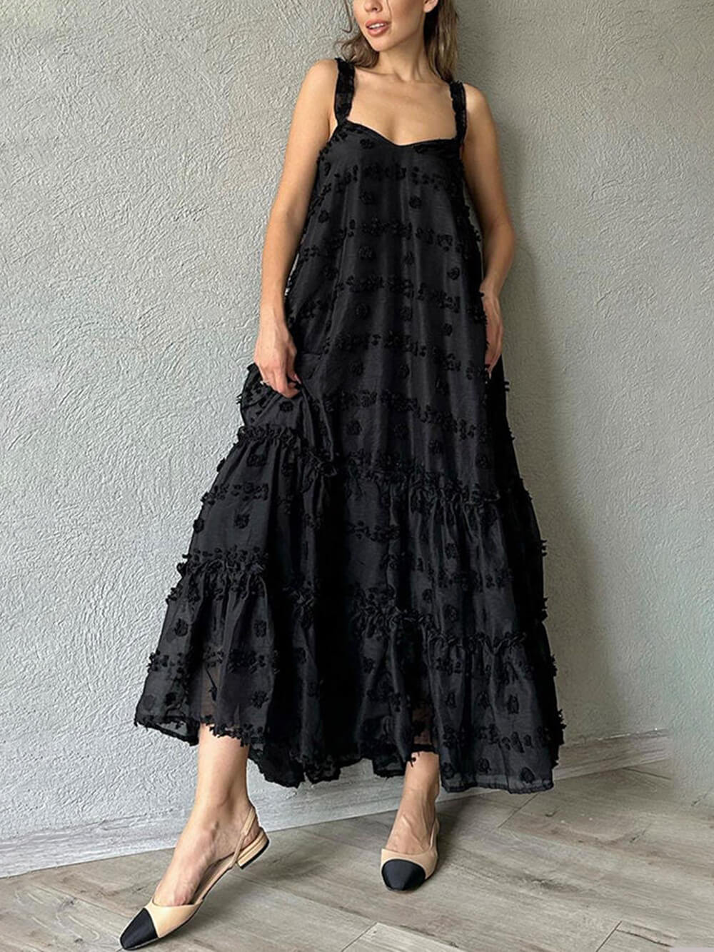 Polyester A-Line Maxi Dress - Women's in black