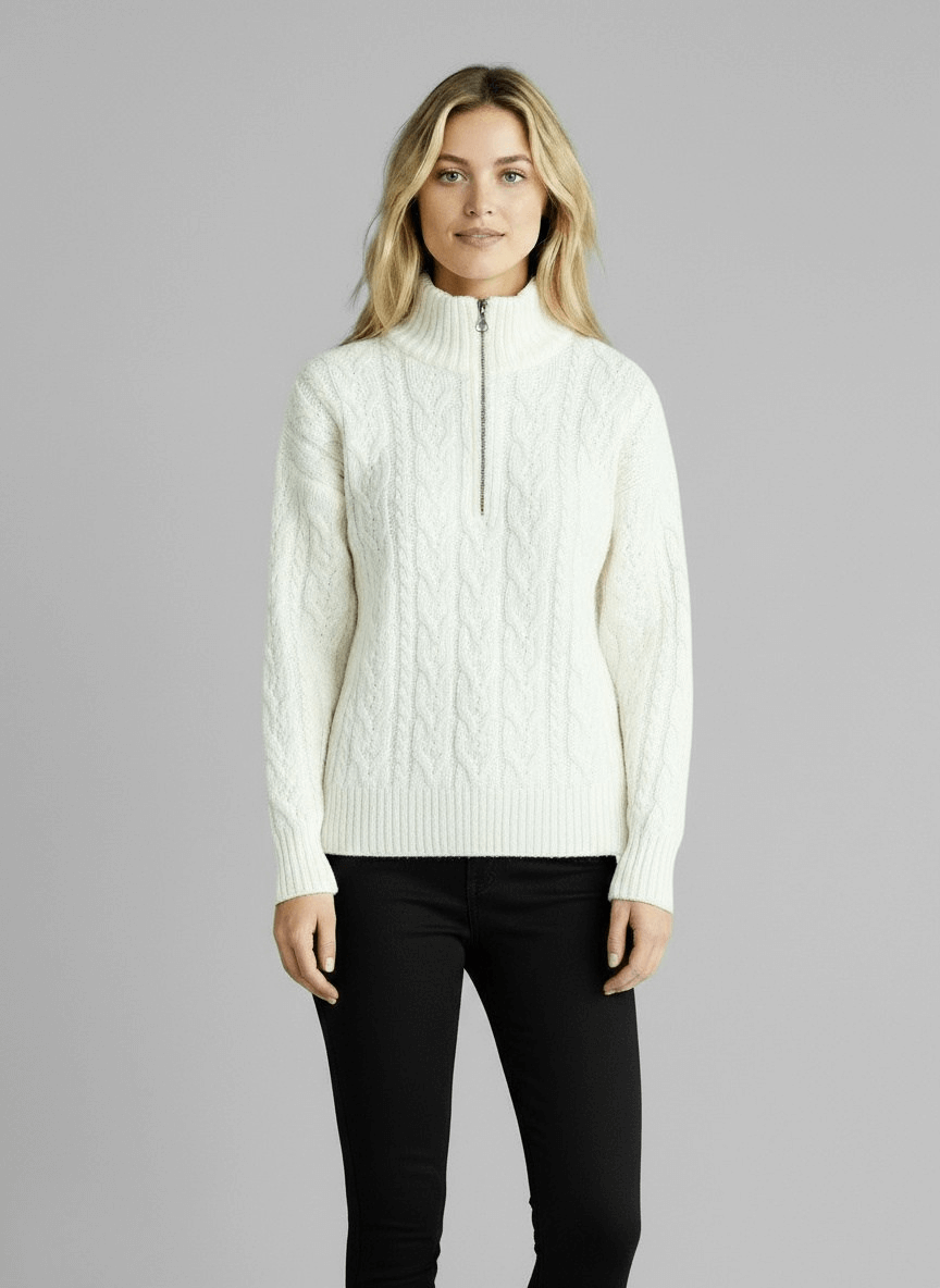 Amy Zip Sweater - Unisex in white and black with zip