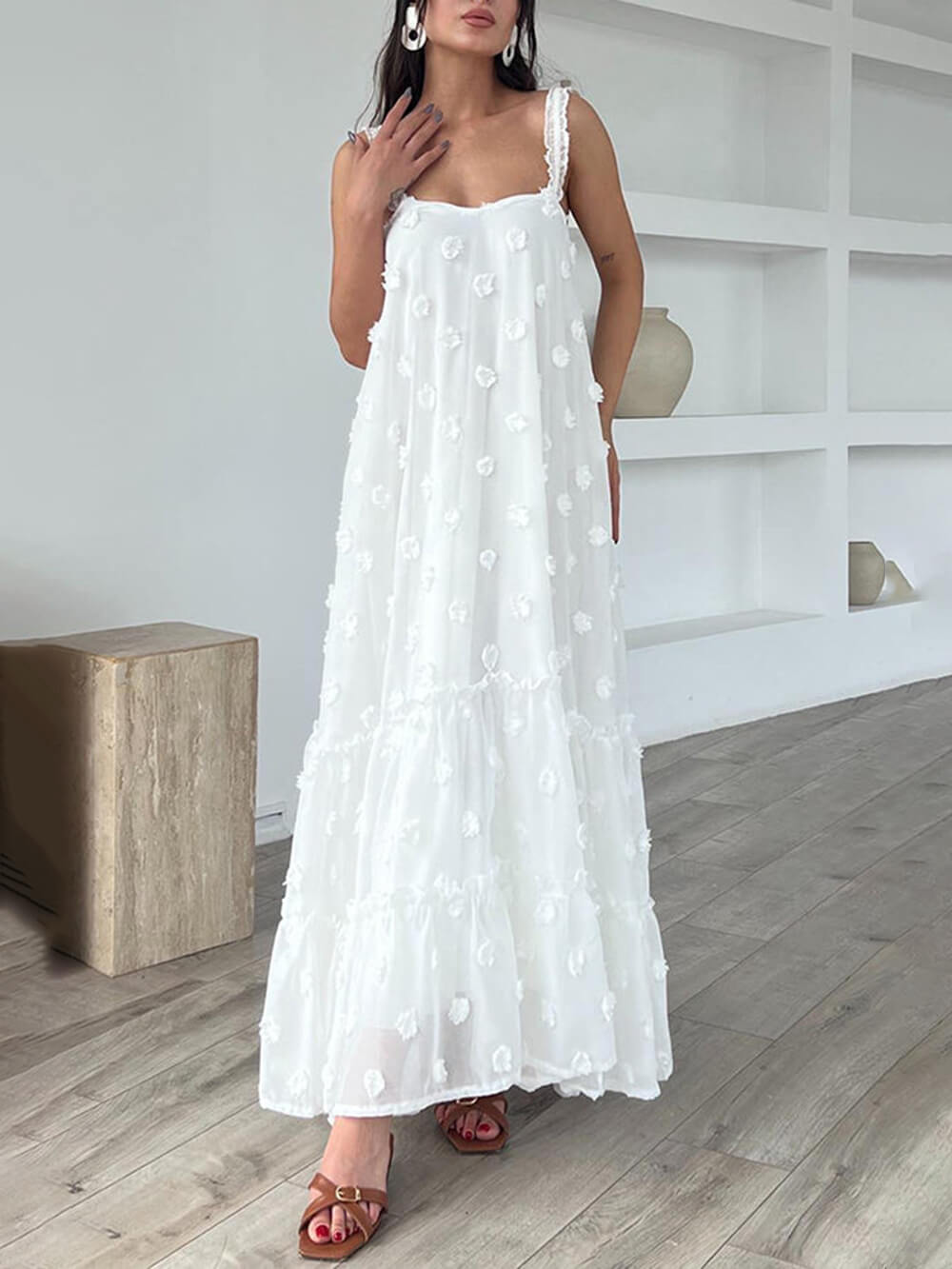 Polyester A-Line Maxi Dress - Women's in white