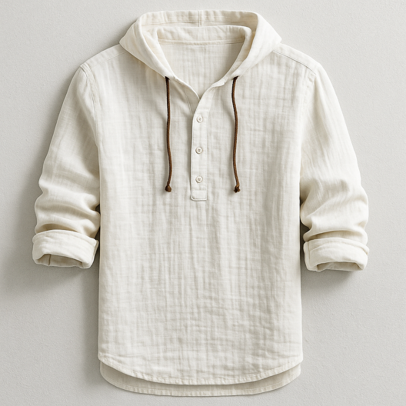 Rex Hooded Linen Shirt - Unisex in blue
