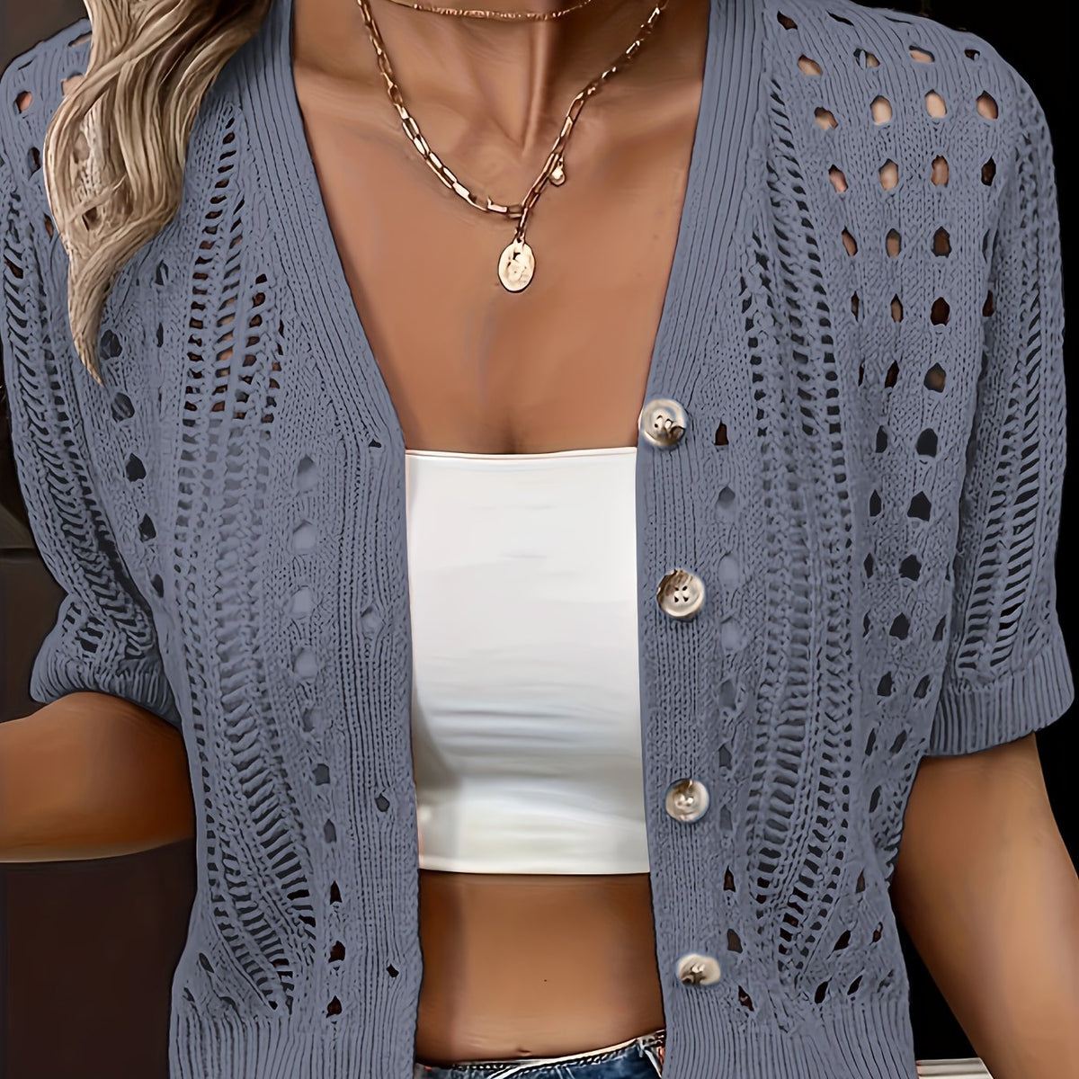 Elena Hollow Knit Cardigan - Unisex in beige