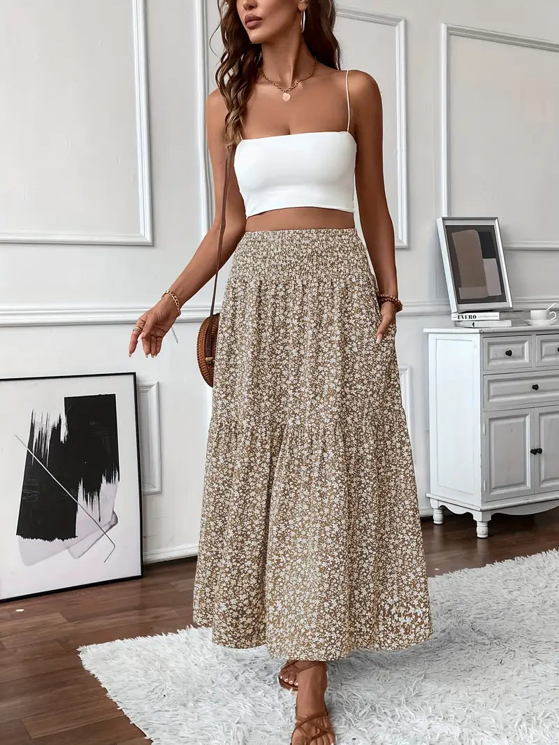 Elena Ditsy Floral Skirt - Women's in khaki