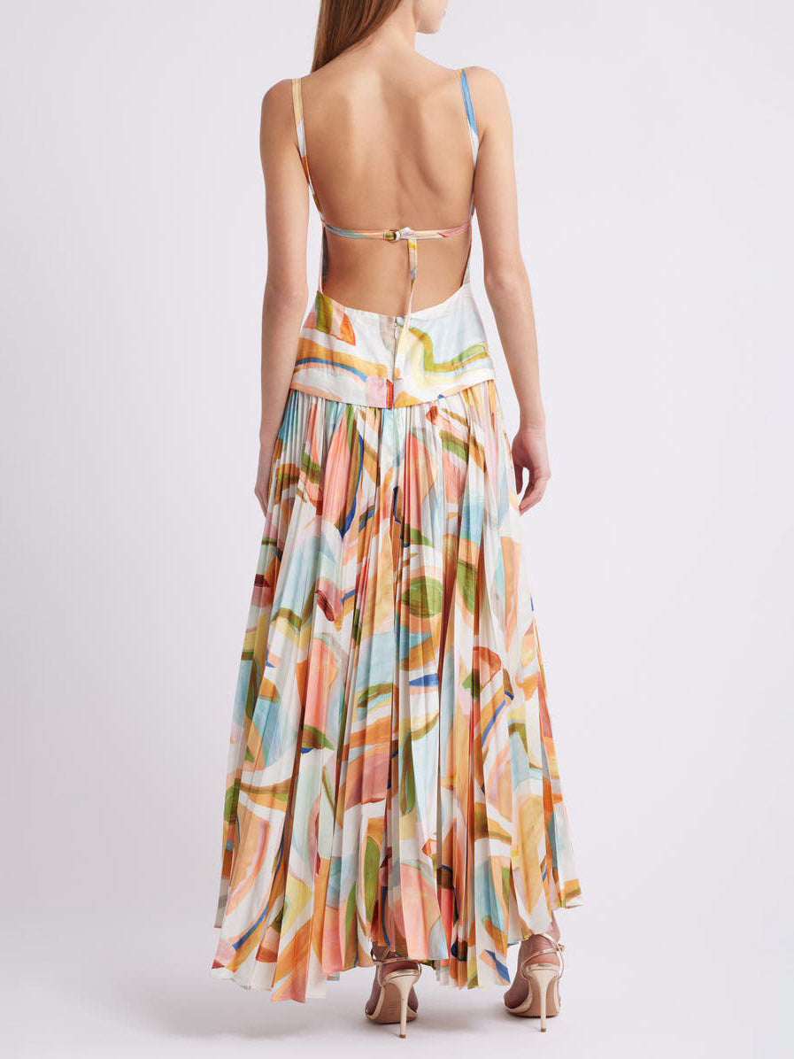 Unique Pleated Maxi Dress - Women's in multicolor