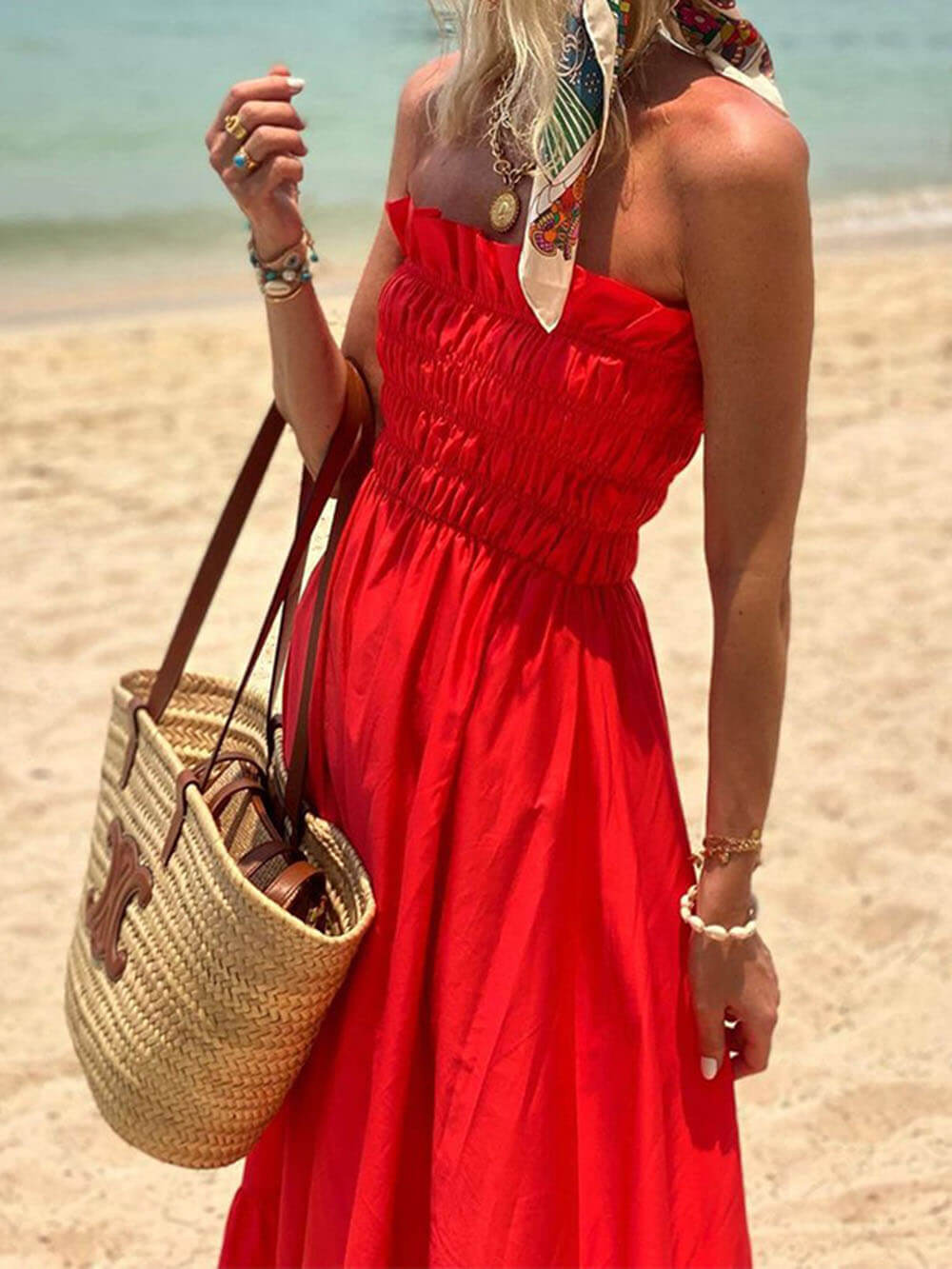 Off-Shoulder Maxi Dress - Women's in red