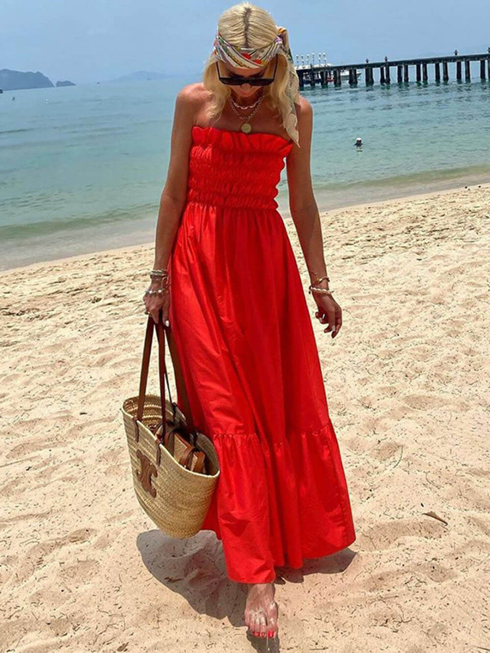 Off-Shoulder Maxi Dress - Women's in red