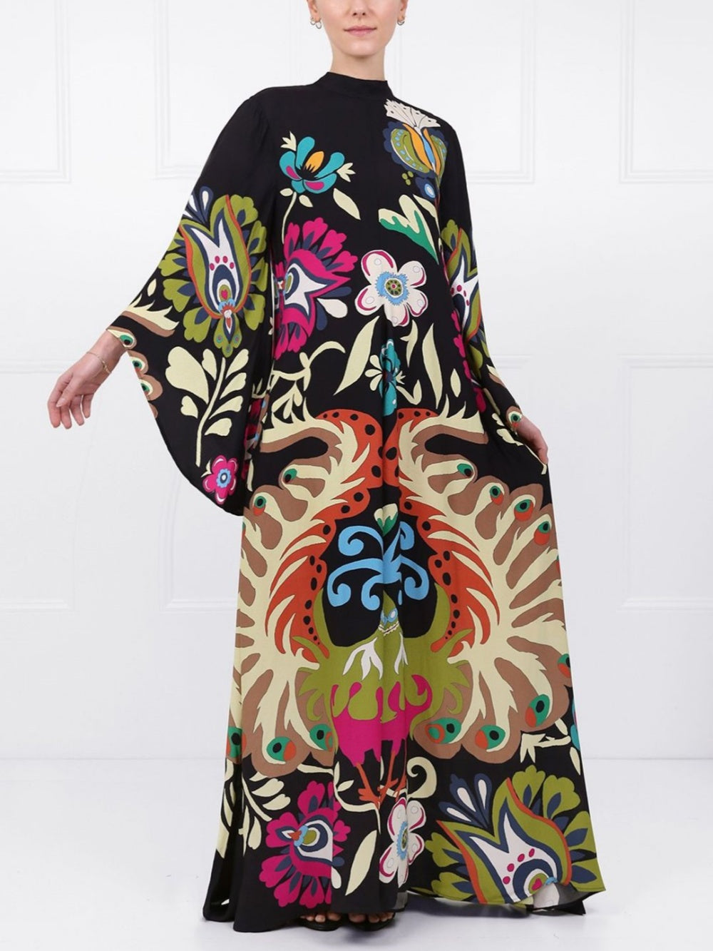 Peacock Printed Maxi Dress - Women's in multicolor
