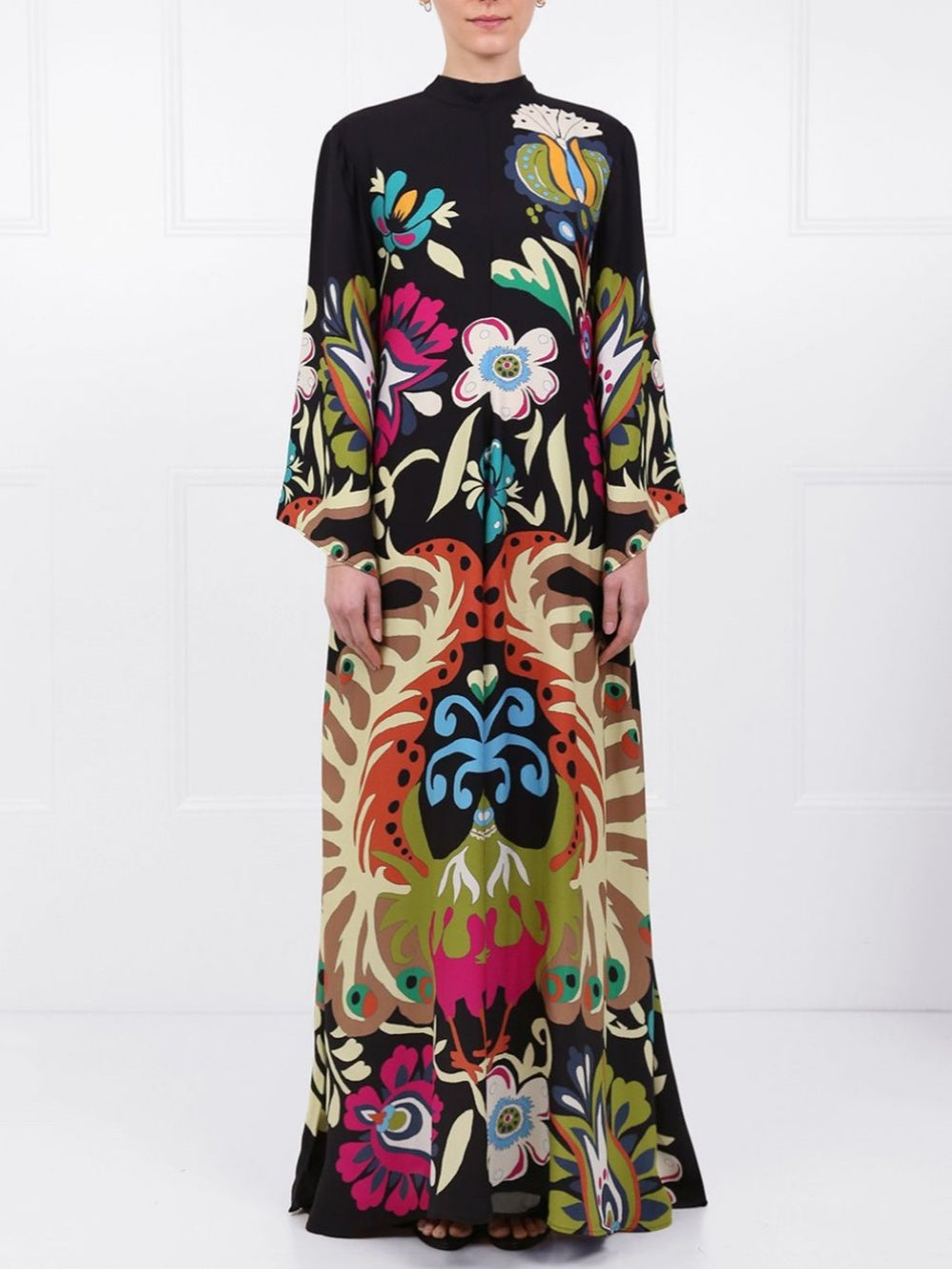 Peacock Printed Maxi Dress - Women's in multicolor