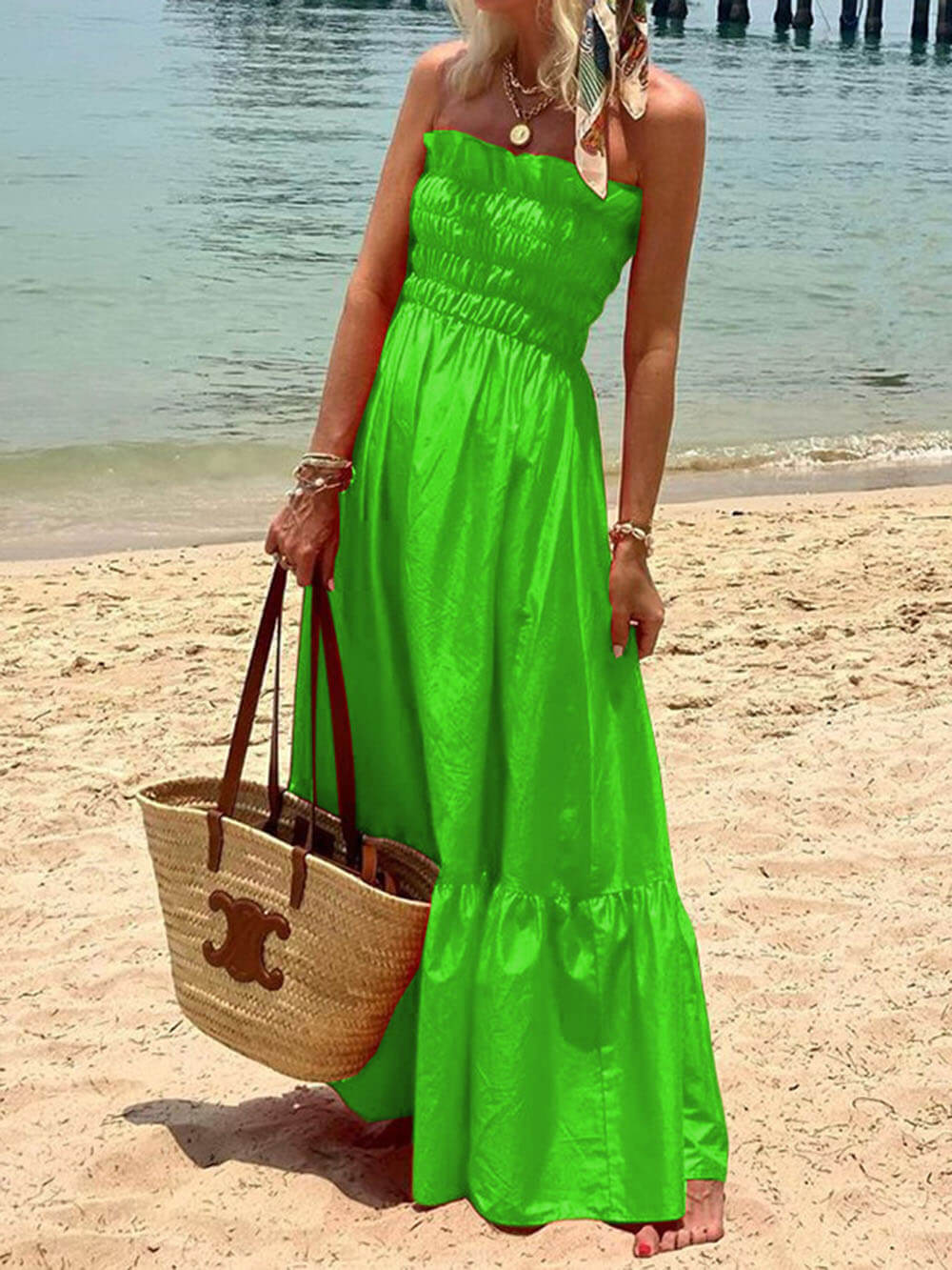 Off-Shoulder Maxi Dress - Women's in green