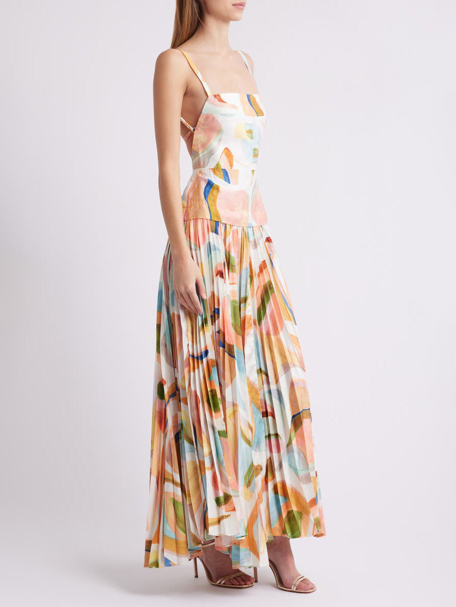 Unique Pleated Maxi Dress - Women's in multicolor