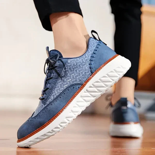Drake Burnished Leather Sneakers - Men's in blue