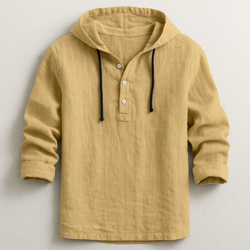 Rex Hooded Linen Shirt - Unisex in blue