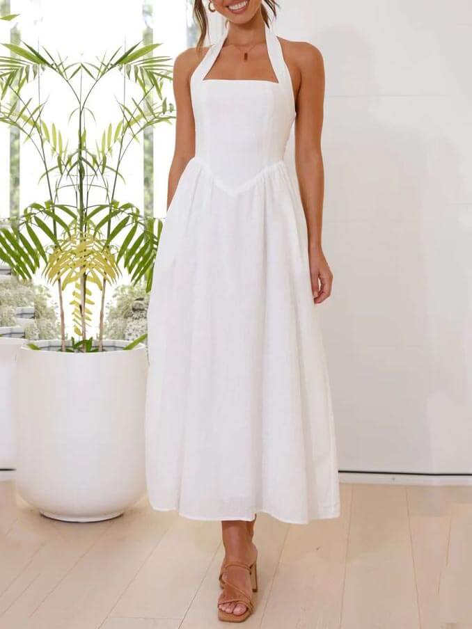 Polyester Halter Neck Dress - Women's in black