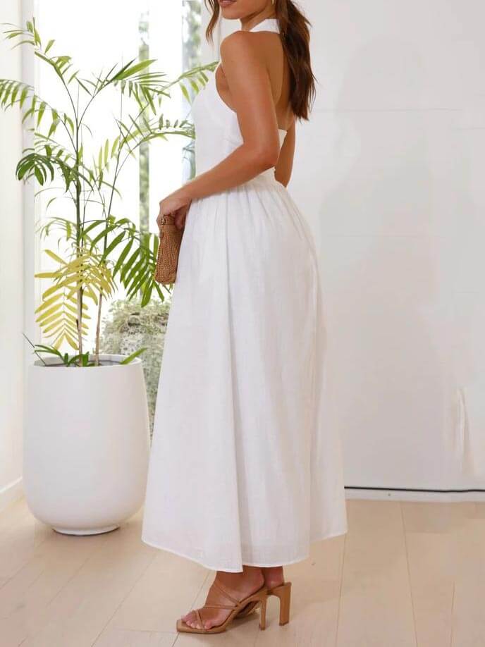 Polyester Halter Neck Dress - Women's in black